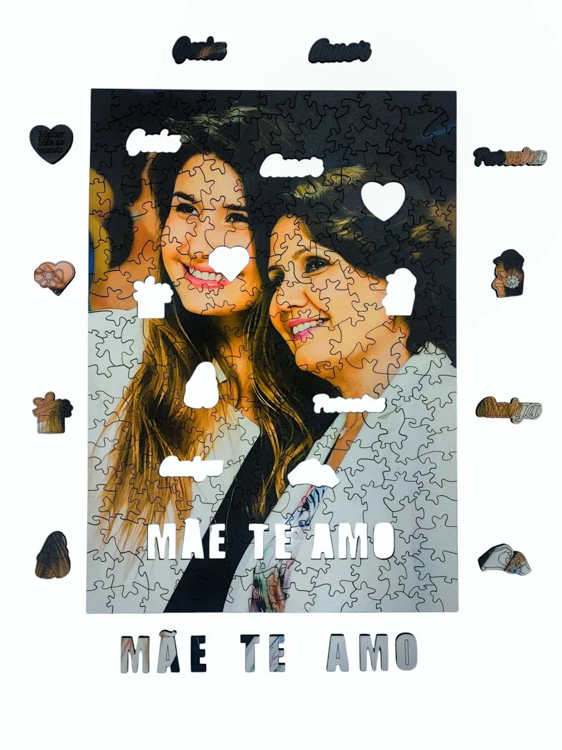 Sua Foto com Molde Dia das Mães - Quebra-Cabeça de Madeira 3D Personalizável - Kit